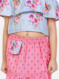 Pink Grey Floral Skirt Set