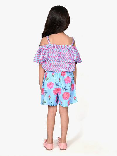 Purple Blue Fashionable Shorts Set