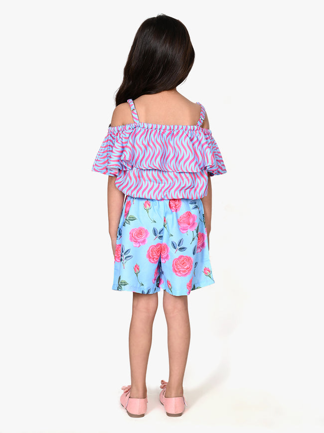 Purple Blue Fashionable Shorts Set