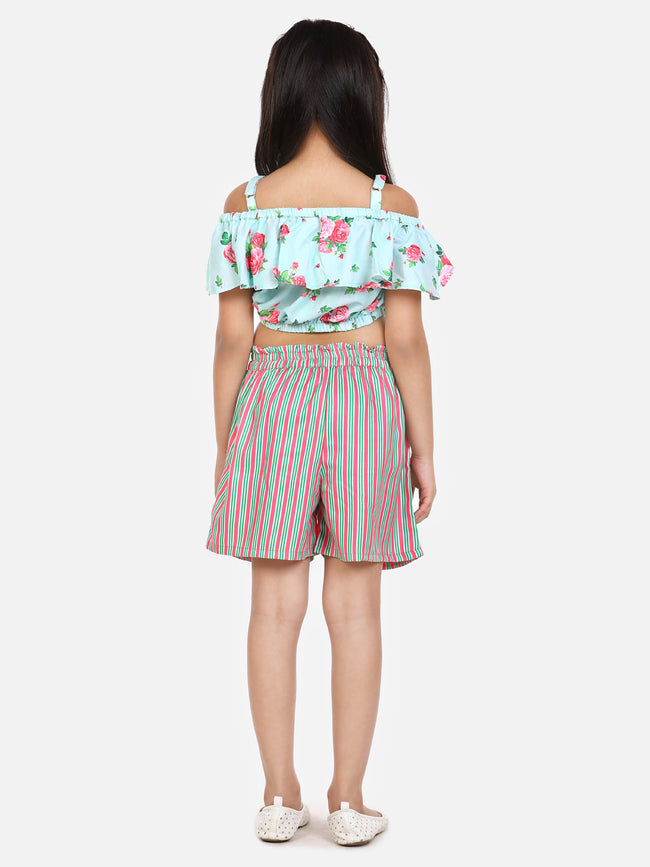 Green Pink Fashionable Shorts Set