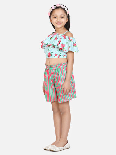 Green Pink Fashionable Shorts Set