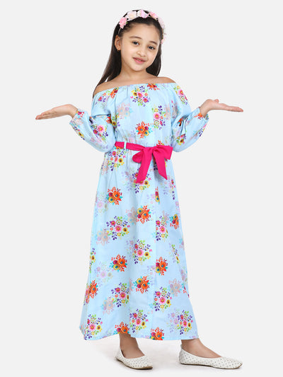 Sky Blue Off Shoulder Party Maxi Dress