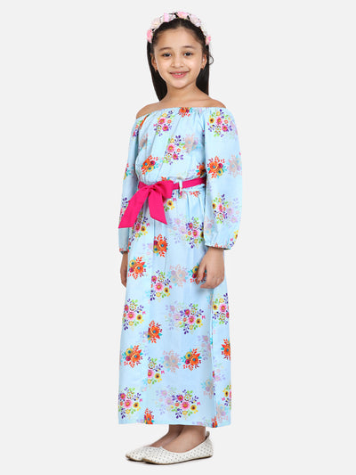 Sky Blue Off Shoulder Party Maxi Dress