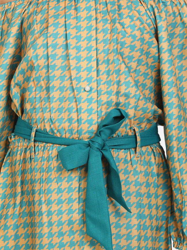 Green Aztec Off Shoulder Party Maxi Dress