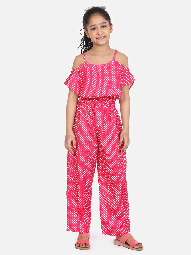 Pink Polka Off Shoulder Coordinated Pant Set