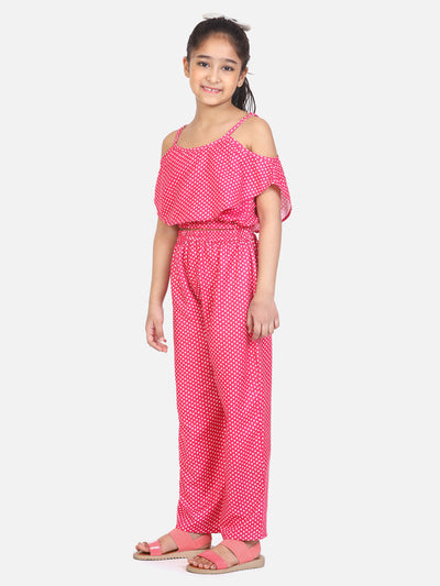 Pink Polka Off Shoulder Coordinated Pant Set