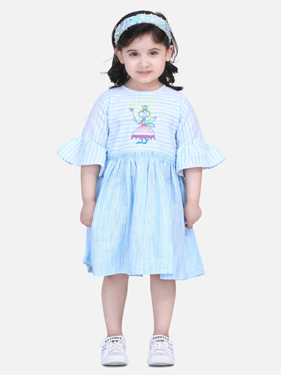 Blue Embroidered Bell Sleeve Dress