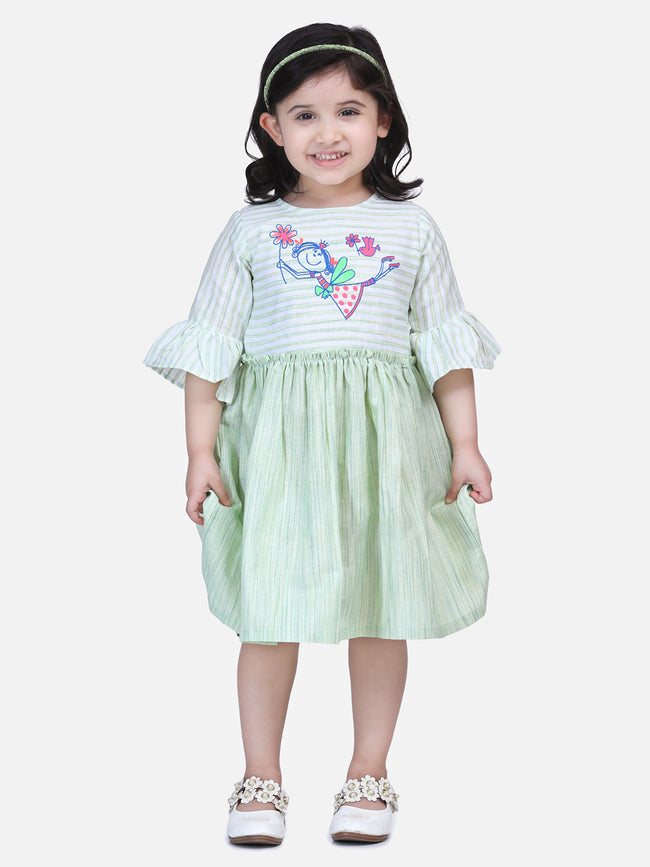 Blue Embroidered Bell Sleeve Dress Green Embroidered Bell Sleeve Dress