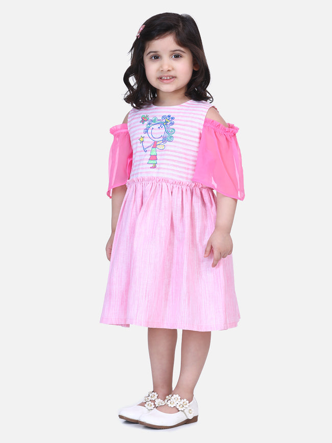 Pink Embroidered Sleeves Dress