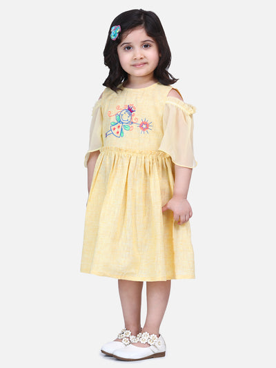 Yellow Embroidered Sleeves Dress