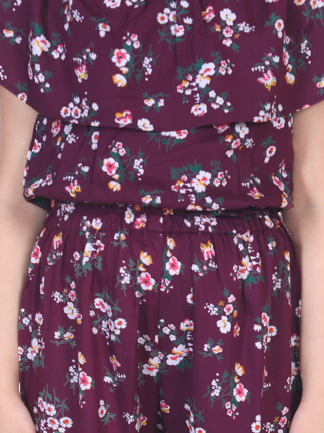 Wine Floral Flared Pant Coordinated Clothing Set