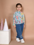 Powder Blue Floral Hi-Neck Smocking Top