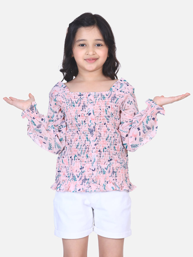Powder Pink Floral Smocking Top