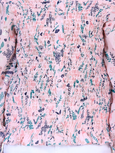Powder Pink Floral Smocking Top