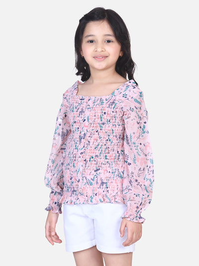 Powder Pink Floral Smocking Top