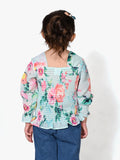 Sky Blue Floral Smocking Top