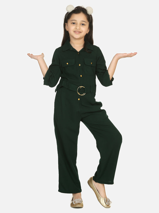 Green Golden Button Formal Jumpsuit