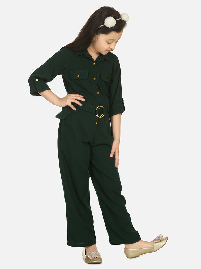 Green Golden Button Formal Jumpsuit