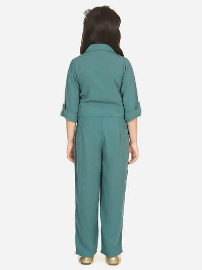 Dark Green Golden Button Formal Jumpsuit
