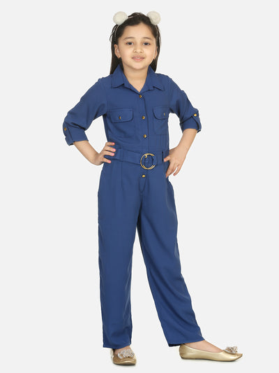 Blue Golden Button Formal Jumpsuit
