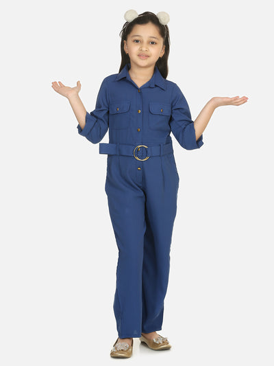 Blue Golden Button Formal Jumpsuit