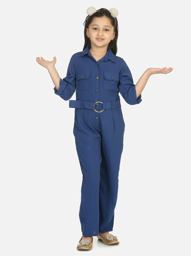 Blue Golden Button Formal Jumpsuit