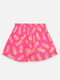 Blue Pink Floral Print Top And Pineapple Print Shorts Set