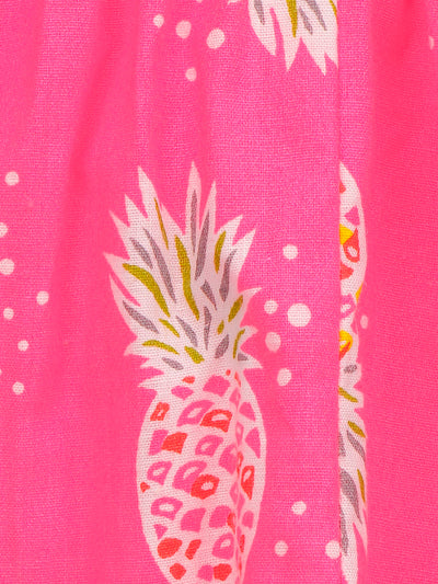 Blue Pink Floral Print Top And Pineapple Print Shorts Set
