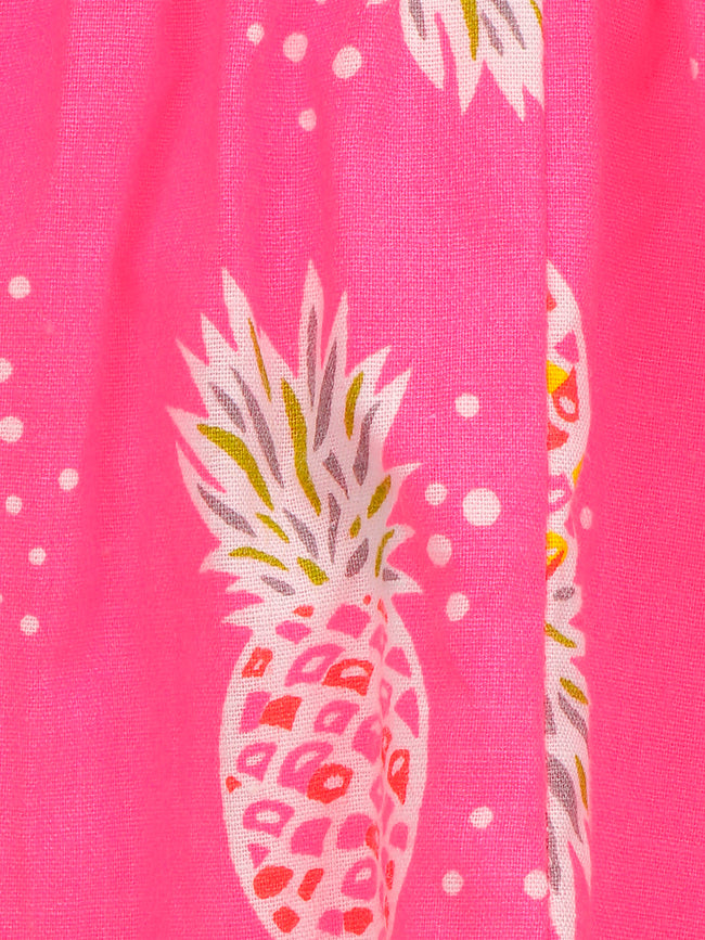 Blue Pink Floral Print Top And Pineapple Print Shorts Set