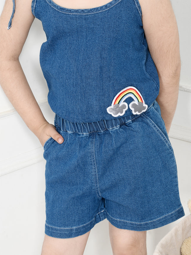 Blue Crop Top With Denim Shorts Co-Ord Set