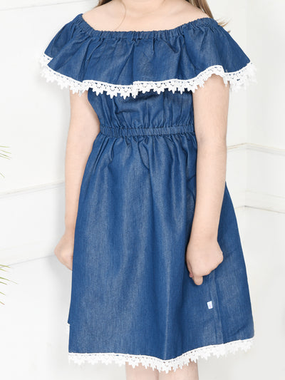 Blue Lacy Flared Denim Dress