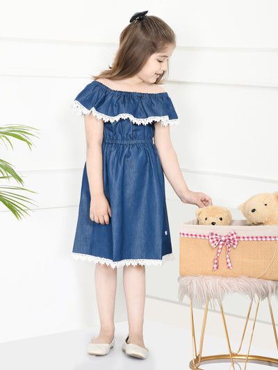 Blue Lacy Flared Denim Dress