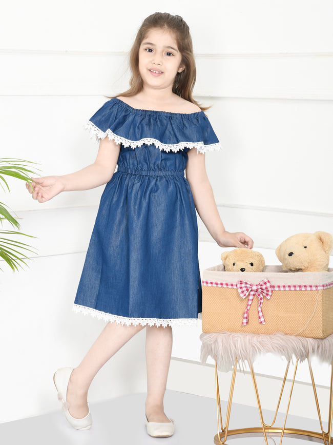 Blue Lacy Flared Denim Dress