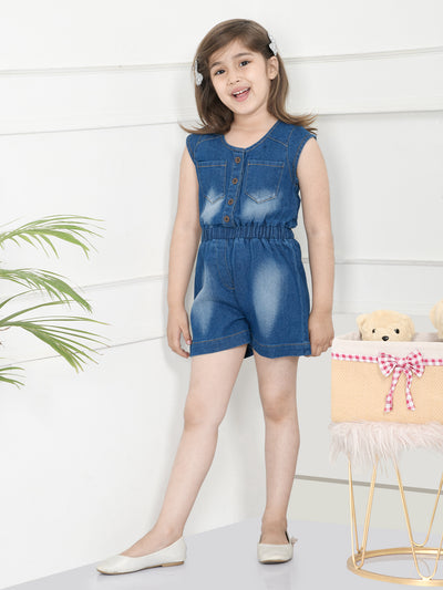 Blue Denim Washed Short Jumpsuit