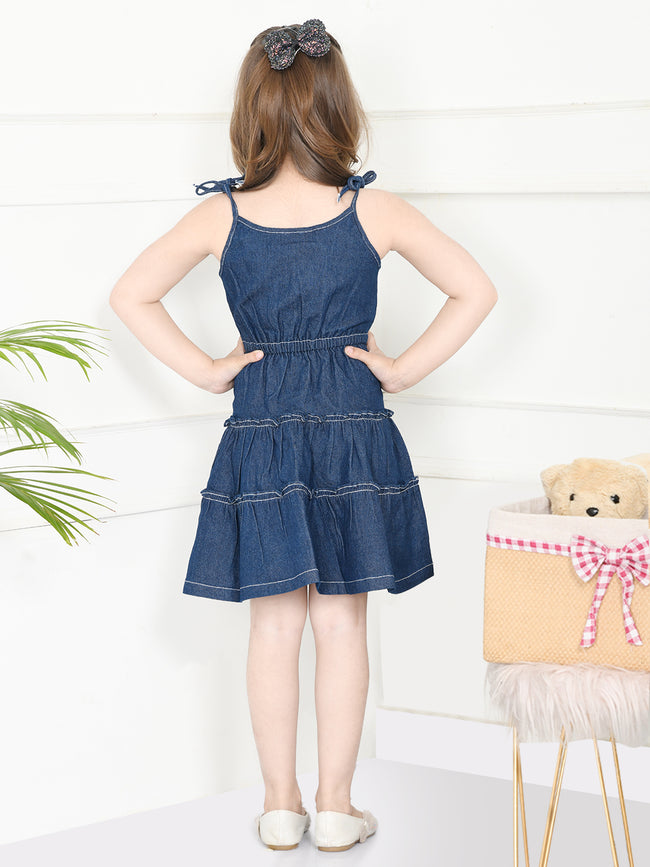 Blue Denim Layered Fit And Flare Dress