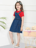 Red Tee With Blue Denim Dungaree Set
