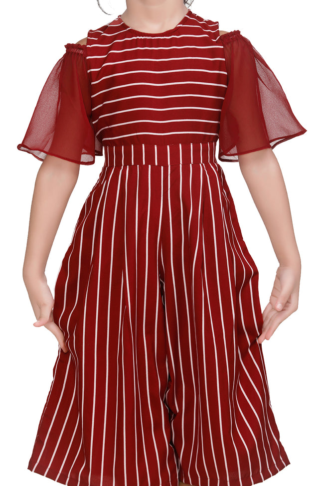 Maroon  Striped Flared Jumpsuit
