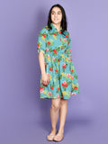 Green Shirt Collar A Line Dress