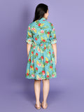 Green Shirt Collar A Line Dress