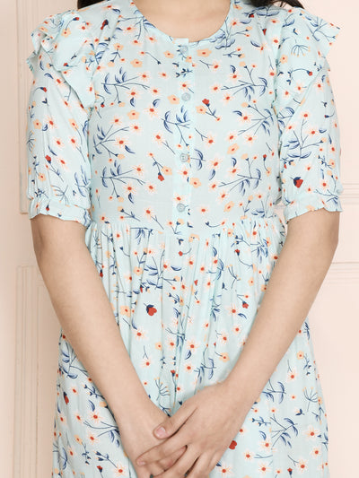 Turquoise Button Down A Line Dress