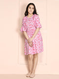 Pink Floral Ruffled Dress