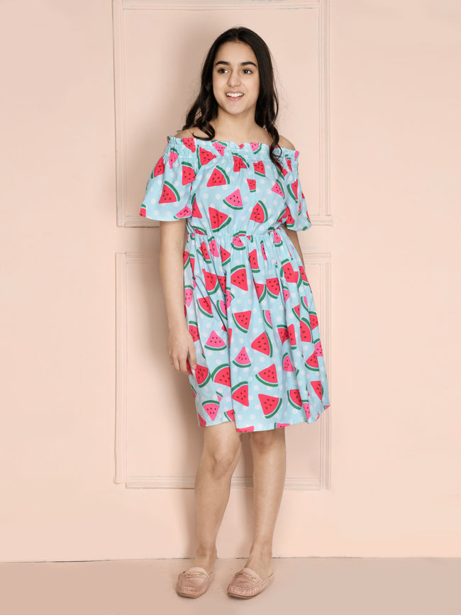 Watermelon Print Off Shoulder Dress