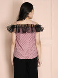 Purple Off Shoulder Net Frill Top