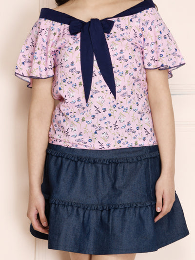 Purple Floral Boat Neck Top