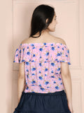 Pink Floral Off Shoulder Knot Top