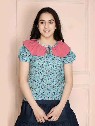 Green Peter Pan Collar Floral Top