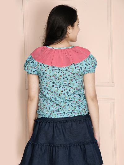 Green Peter Pan Collar Floral Top