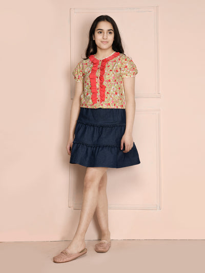 Multi Floral Ruffled Button Down Top