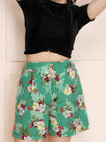 Green Floral Print Shorts