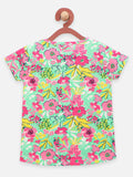 Green Floral Print Top with Pink Shorts Set